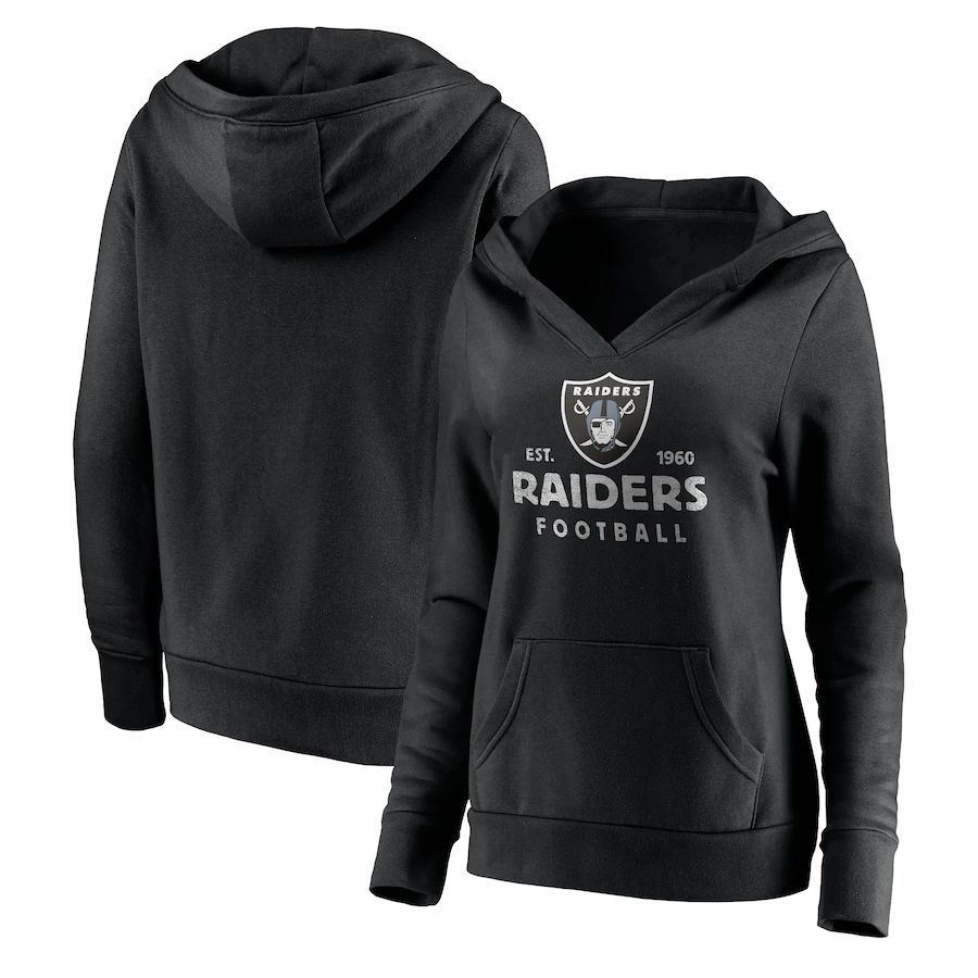 Women Oakland Raiders Fanatics Branded Black Vintage Arch V-Neck Pullover Hoodie